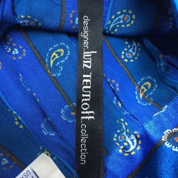 Vintage Lutz Teutloff Women's Size 10 Blue Paisley Print Silk Pleated Midi Skirt - Picture 4 of 9